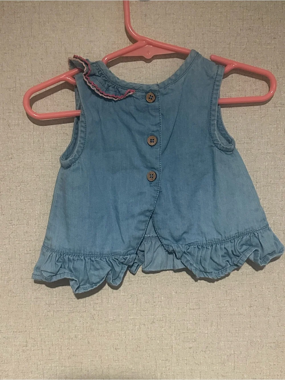 Mud Pie 6/9M Denim Blue Rainbow Embroidered Tank